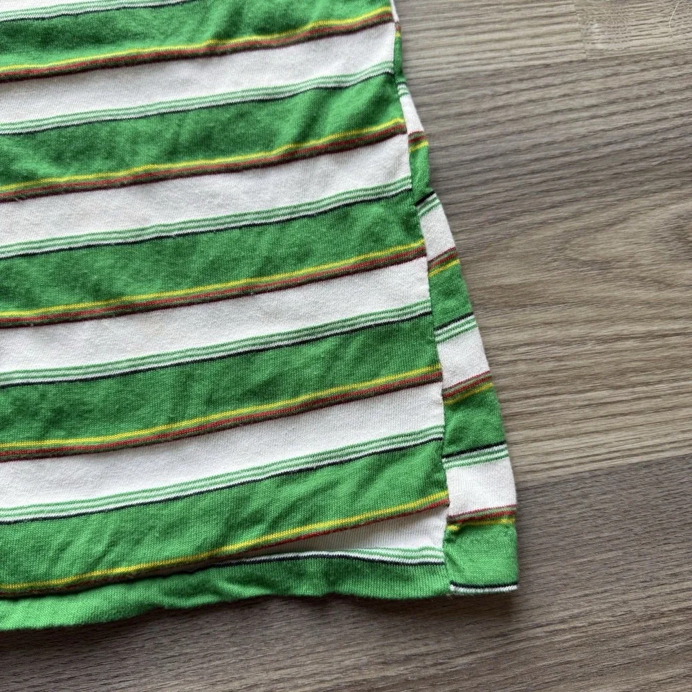 VTG 70s 80s Single Stitch Kids Green Striped Patterned T Shirt Beach Grunge L